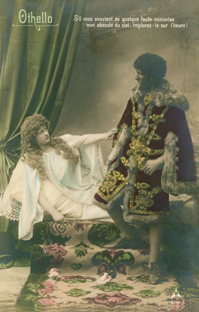 Othello met Desdemona. Scène uit William Shakespeares tragische toneelstuk geschreven rond 1603. Ansichtkaart verzonden in 1913 door French Photographer